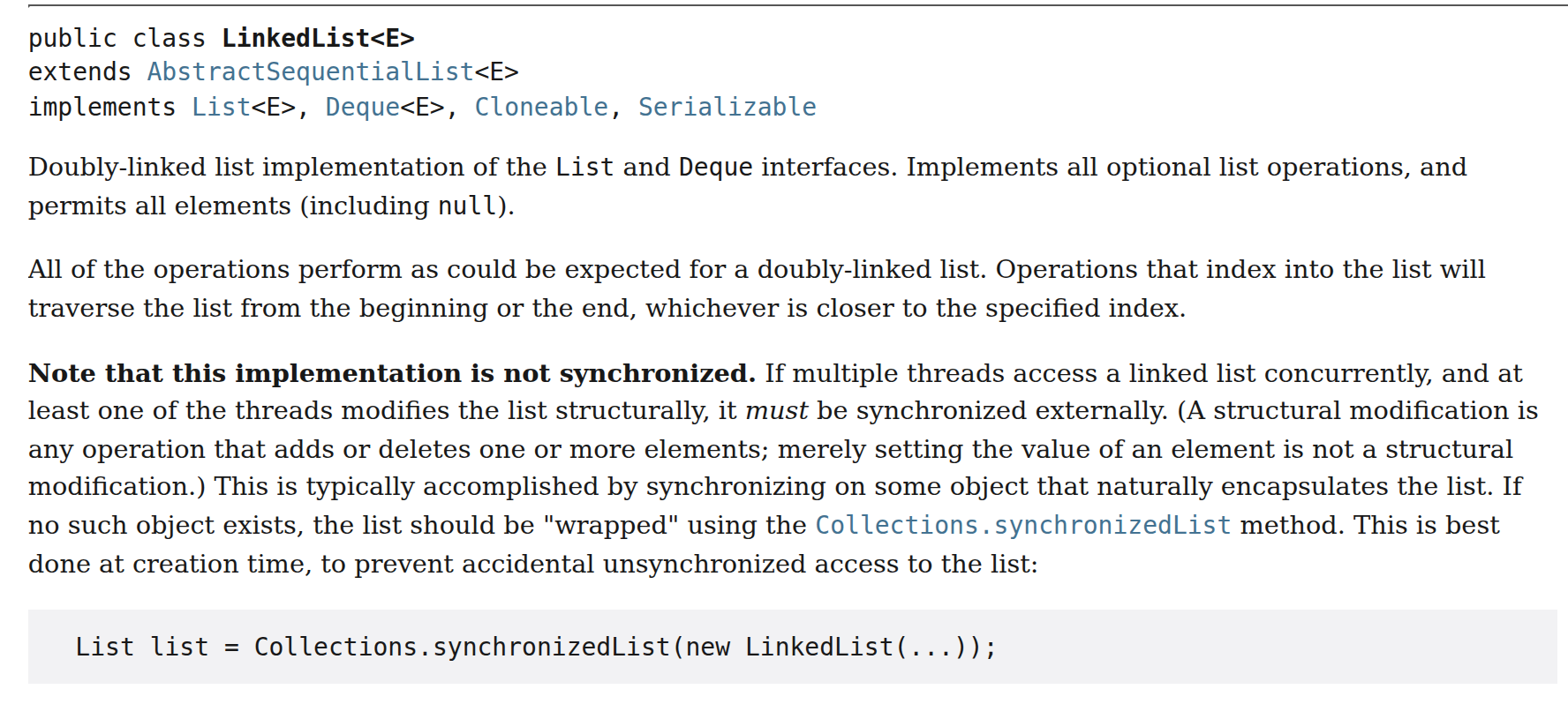 JDK 25 Javadoc for LinkedList