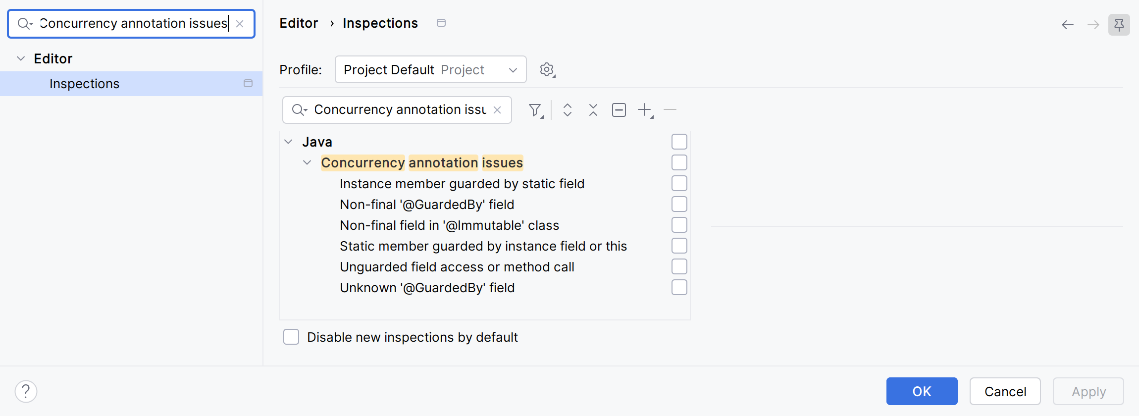 Concurrency annotation issues inspections in IntelliJ IDEA 2026.2